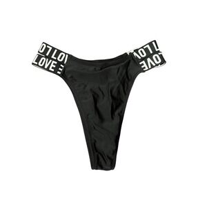 Black Cheeky Bikini Bottom LOVE Elastic Waist Size S New Y2K‎ Beach resort